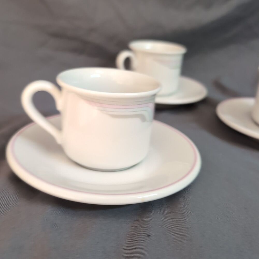 Greek Demitasse Espresso Set Cups Saucers Iona White Pink Wing Vintage Coffee